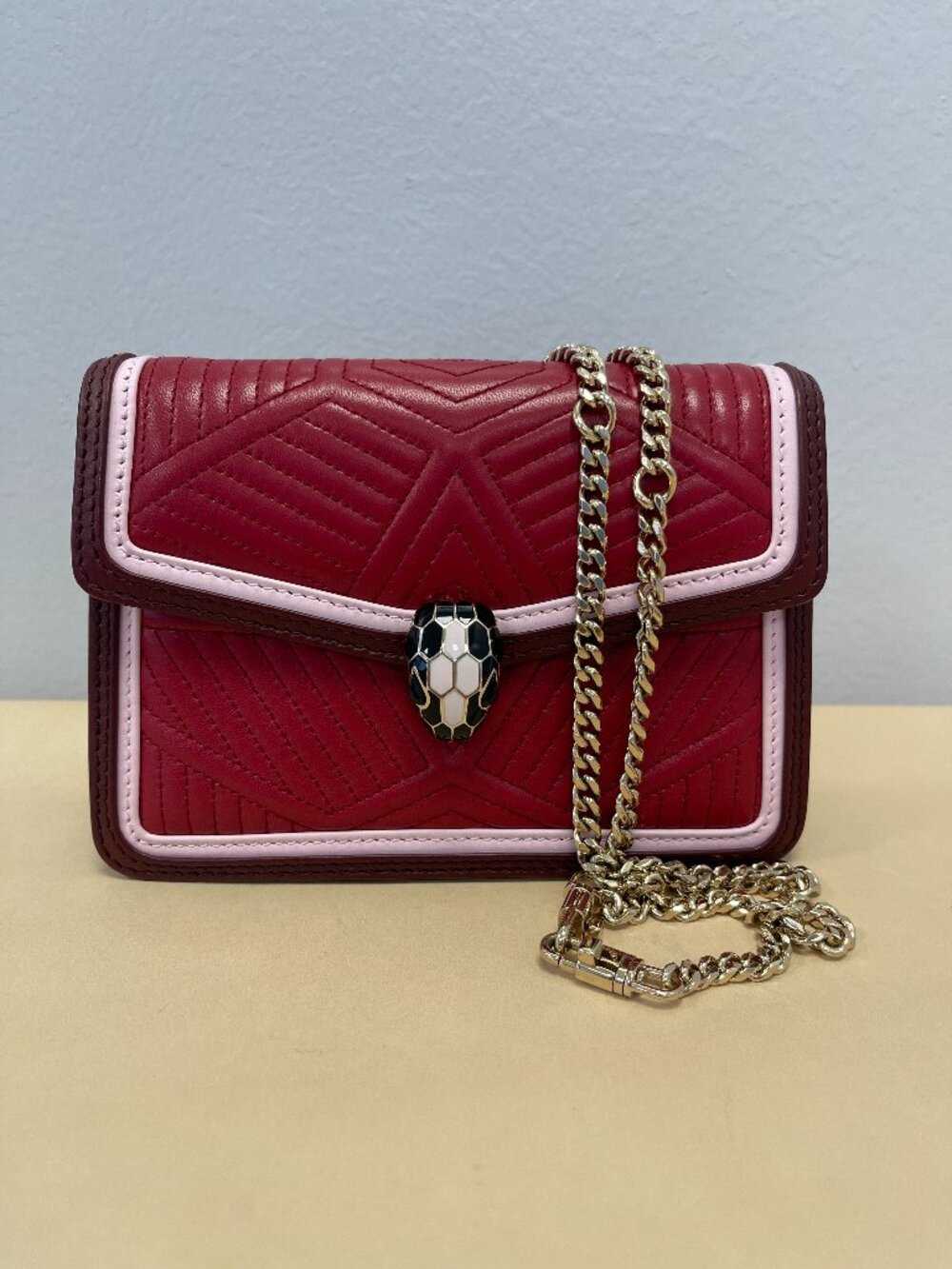 Bvlgari Ruby Red Diamond Blast Leather Mini Serpenti Forever Bag - Preowned